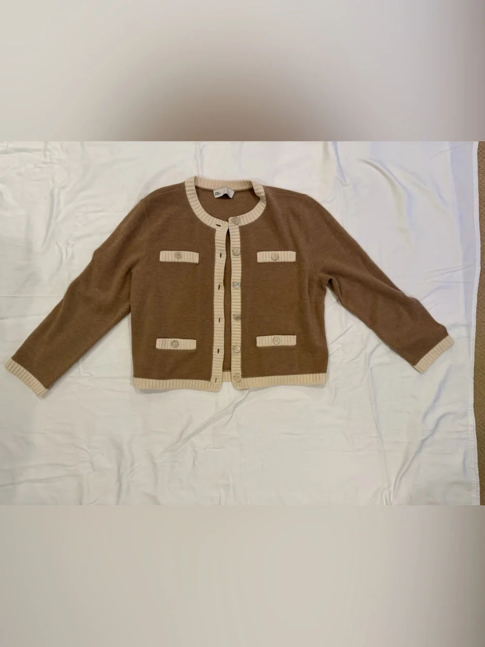 Tory Burch Kendra Cardigan Camel with Cream Trim